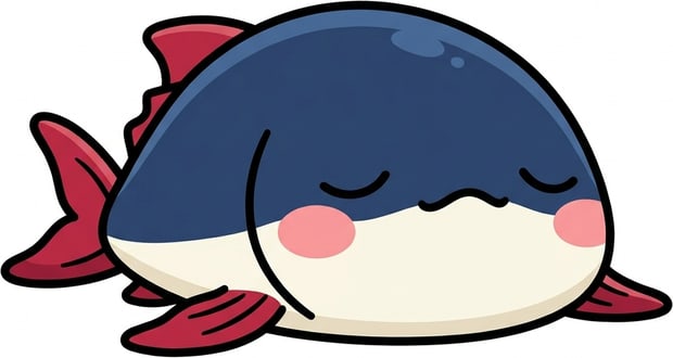 ぺしゃんこに伸びたまぐろのキャラクター
