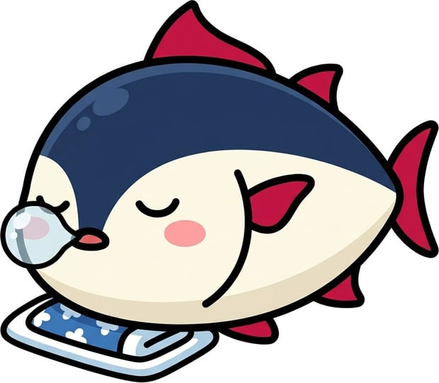 布団で眠るまぐろのキャラクター